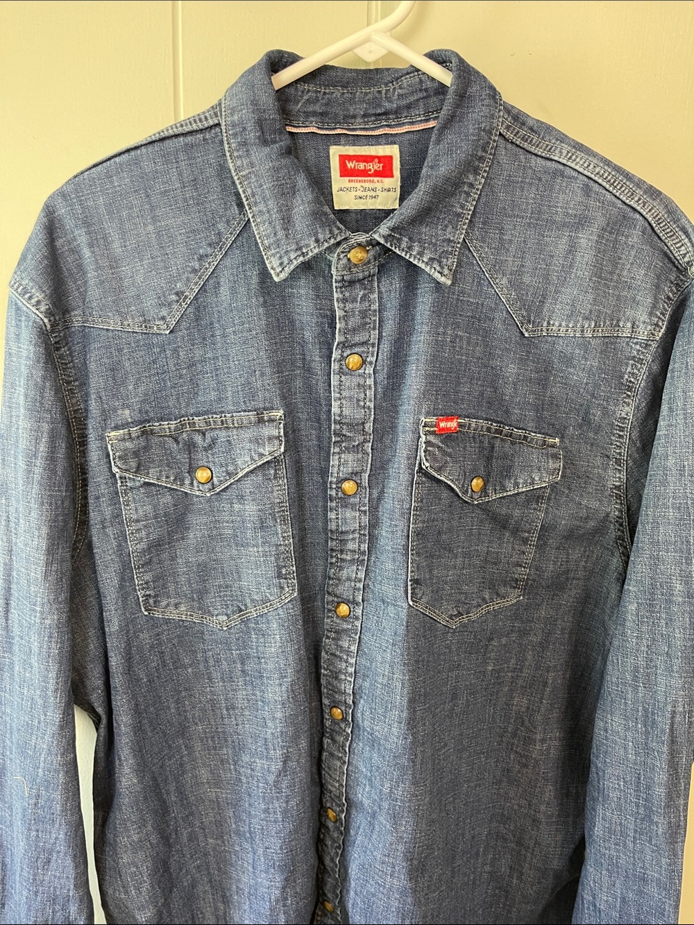 Wrangler Men's Premium Slim Fit Pearl Button Up Denim Shirt Size XL - Picture 3 of 7